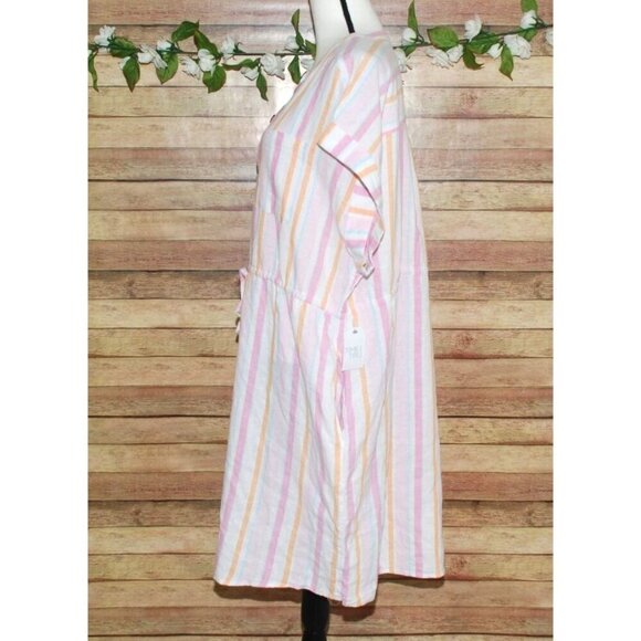 NWT Time And Tru Ladies Pink Striped Sheath Dress Size XXL Linen Blend Pockets S - Picture 7 of 14